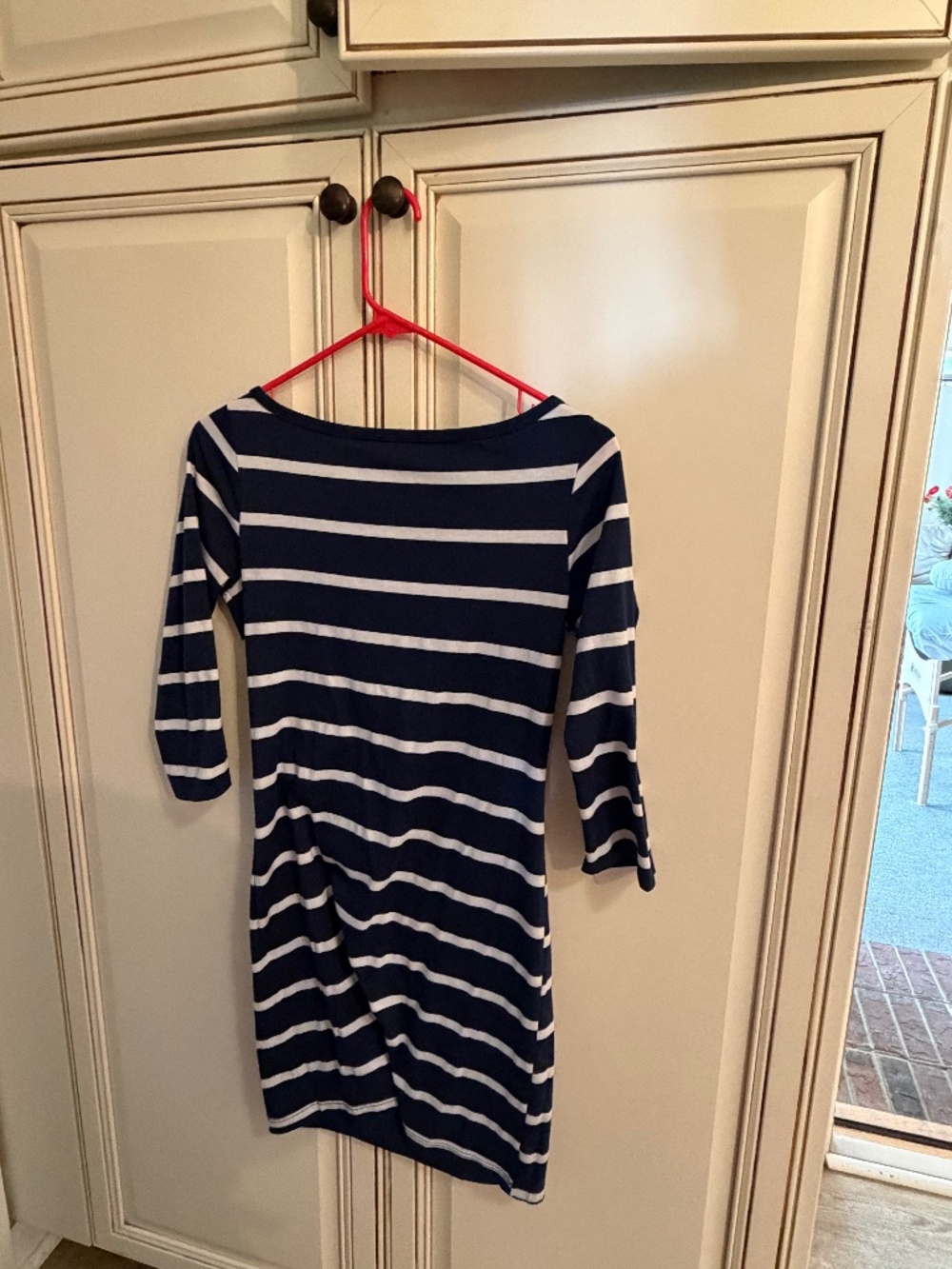Navy White Striped 3/4 Sleeve Side Ruched Bodycon Mini Dress